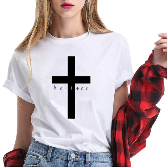 T Shirt Women Printing Cross