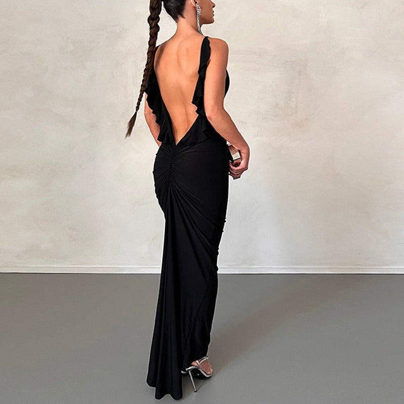 Long Open Back V-Neck dress