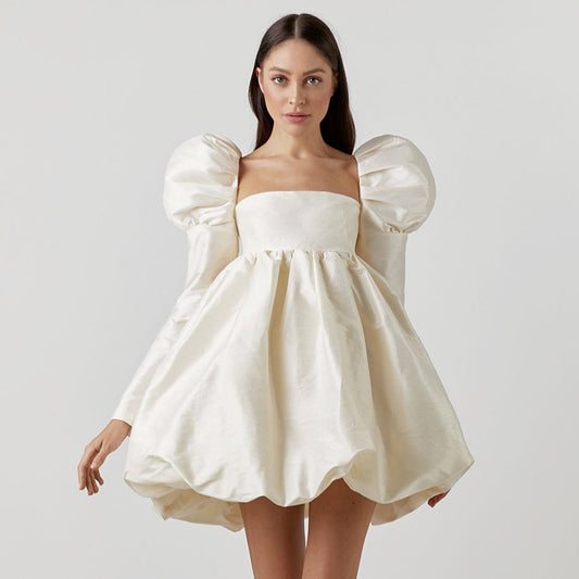 Spring French Puff Sleeve Satin Princess mini Dress