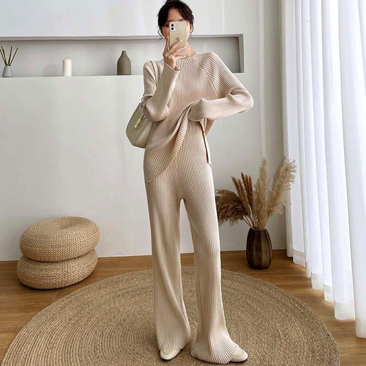 Women's Loose Sweater With Wide Leg Pants Two-Piece Set