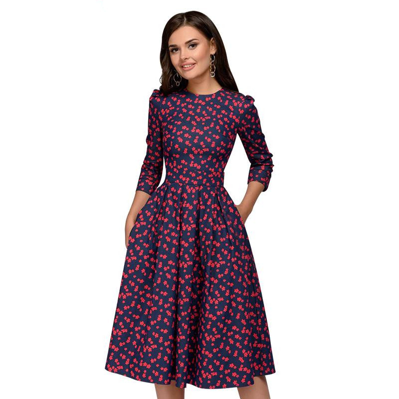 Women A-line Dress Vintage printing (No Pockets)