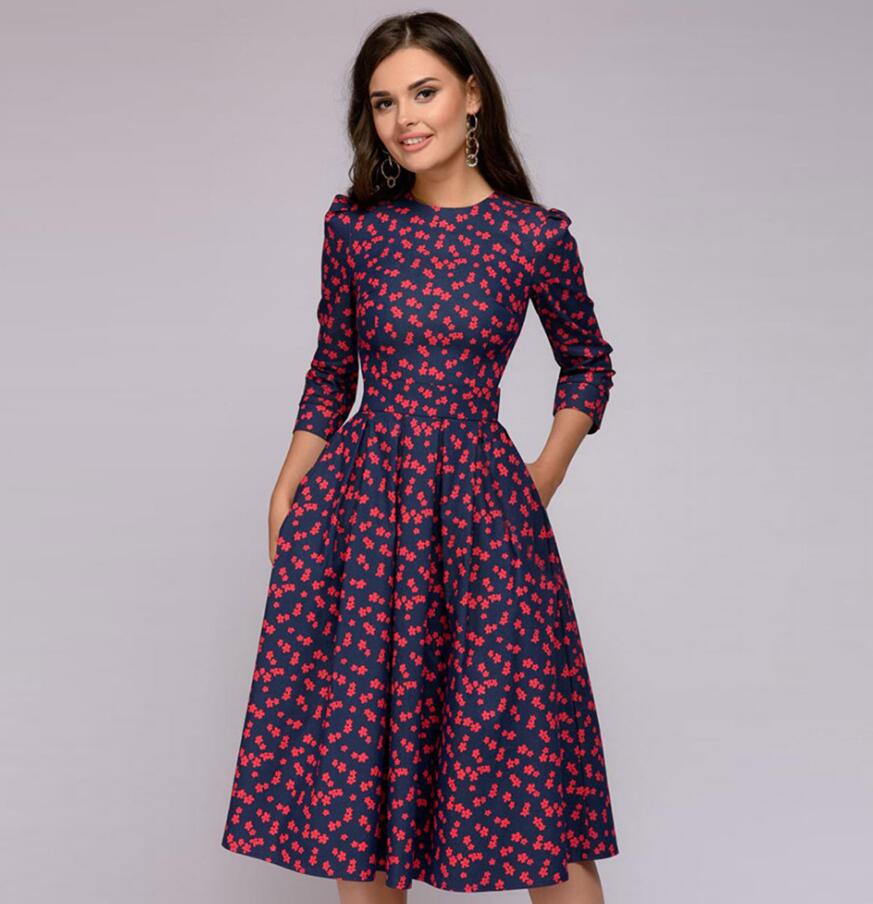 Women A-line Dress Vintage printing (No Pockets)