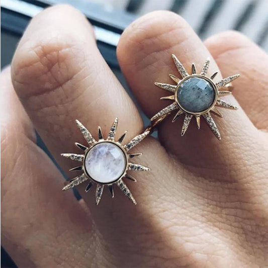 Simple Sun Moonstone Ring Gold Men And Women