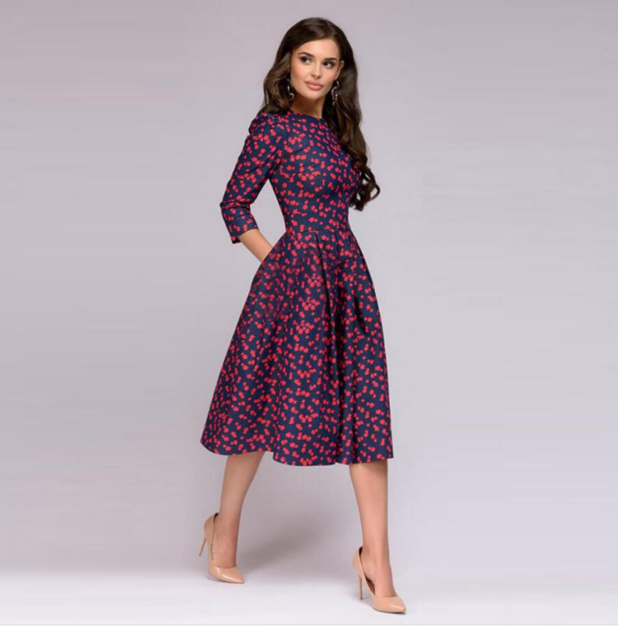 Women A-line Dress Vintage printing (No Pockets)