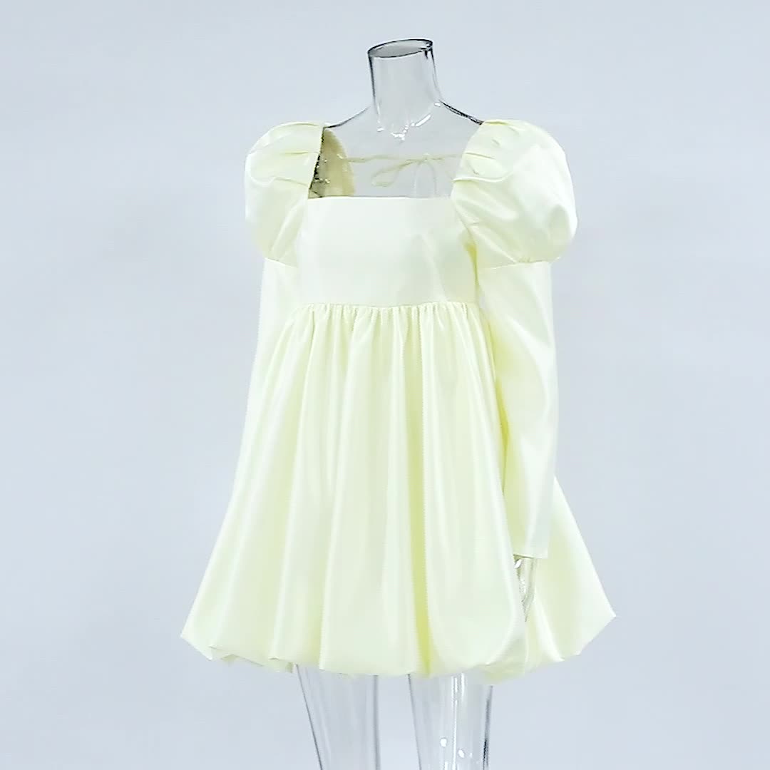 Spring French Puff Sleeve Satin Princess mini Dress