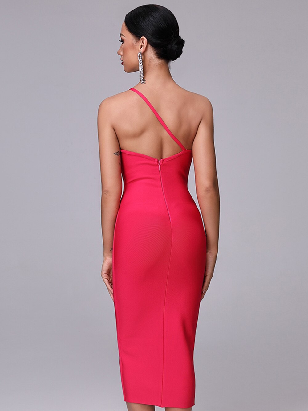 New Rose Red Sexy Chic One-Shoulder party dress