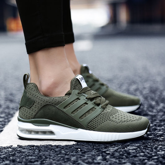 Professional Air Cushion Mesh Breathable Running Shoes Army Green Spring Autumn Walking Shoes Men Women Sneakers Size 36-44
