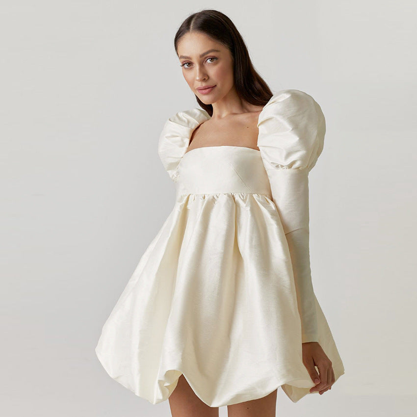 Spring French Puff Sleeve Satin Princess mini Dress